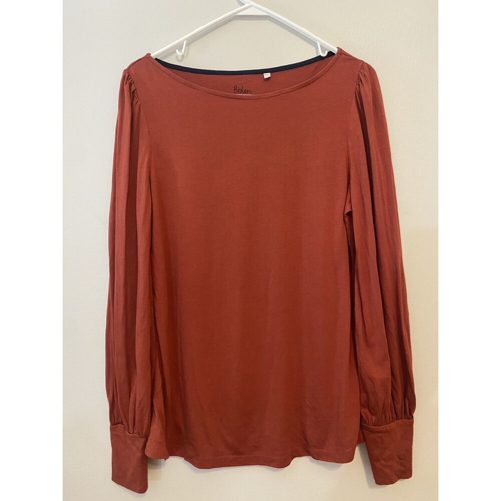 Boden burnt orange size M soft long sleeve boatneck top with  puff sleeves